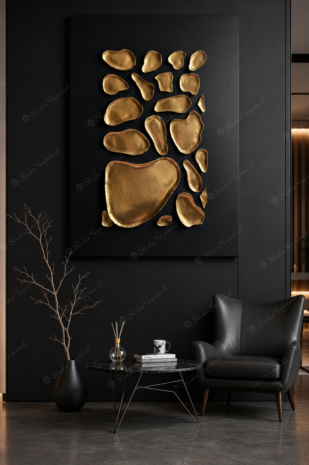 Modern Black and Gold Abstract Wall Sculpture - Image 2