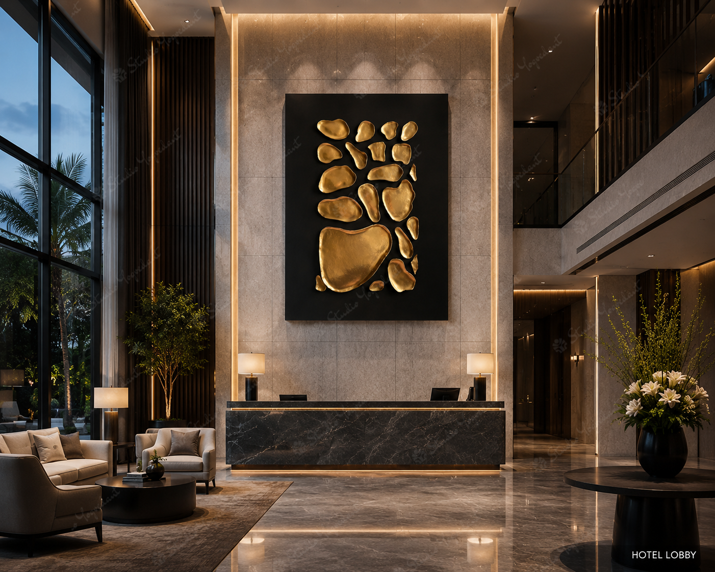 Modern Black and Gold Abstract Wall Sculpture
