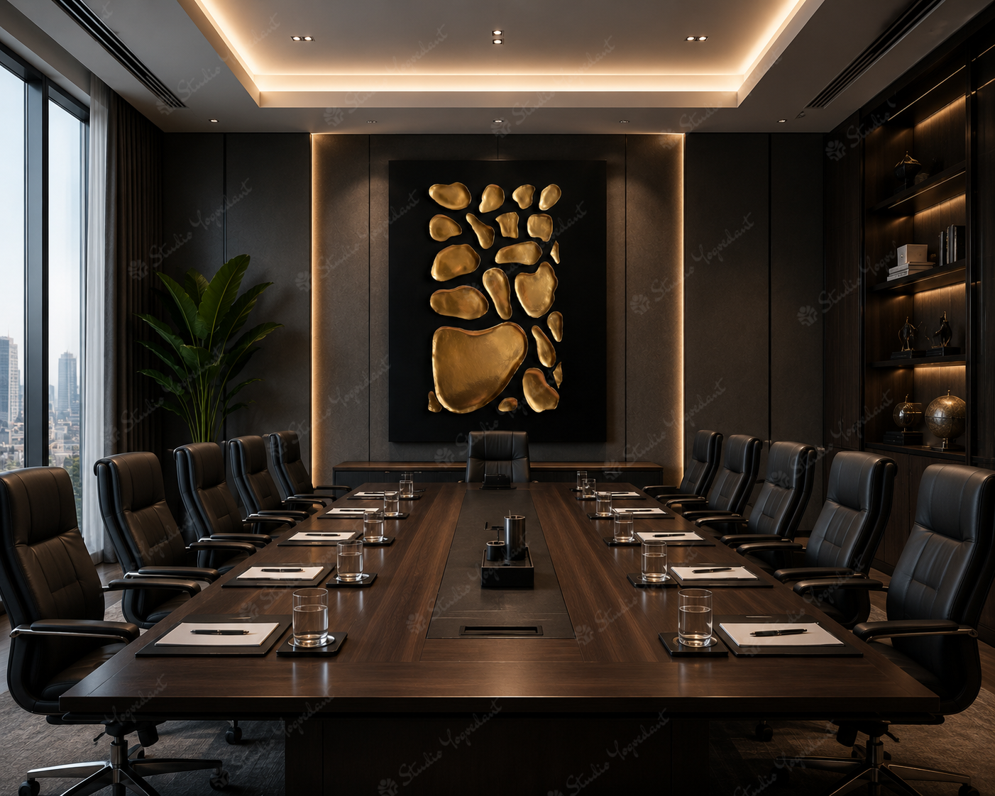 Modern Black and Gold Abstract Wall Sculpture - Image 3