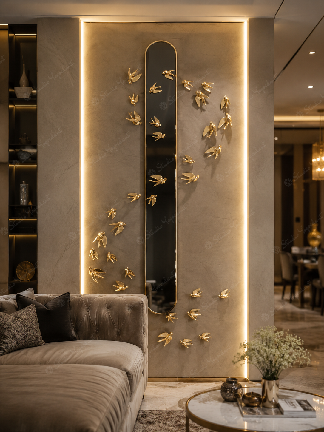 Modern 3D Gold Bird Wall Art