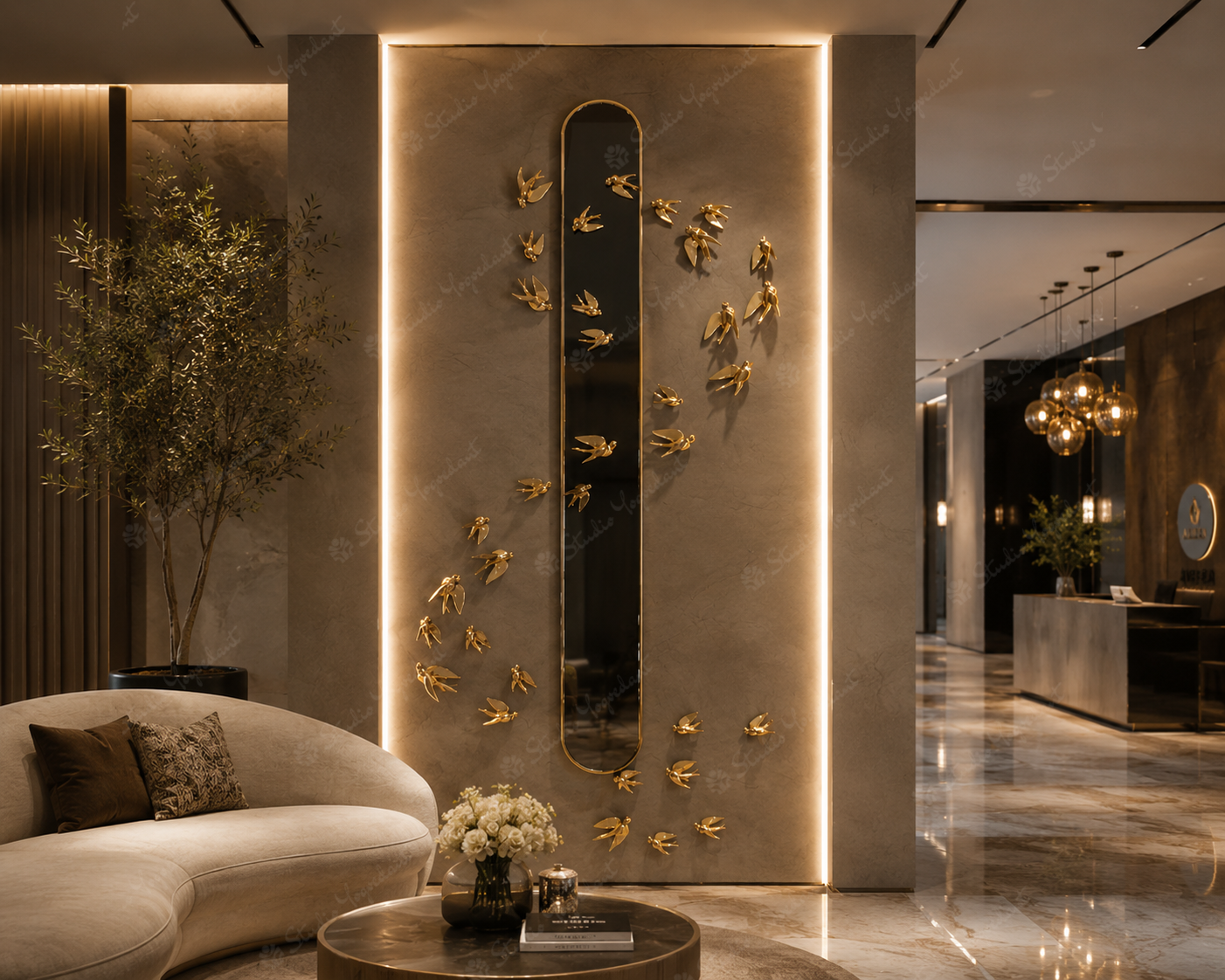 Modern 3D Gold Bird Wall Art - Image 2