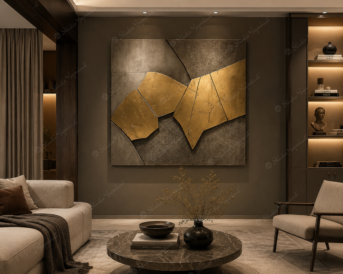 Industrial Gold and Concrete Wall Art