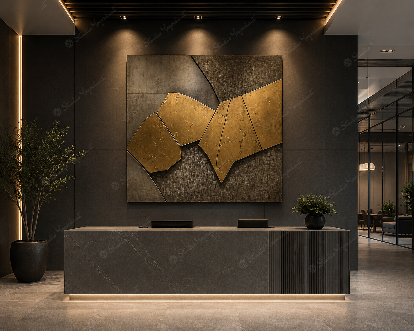 Industrial Gold and Concrete Wall Art - Image 2