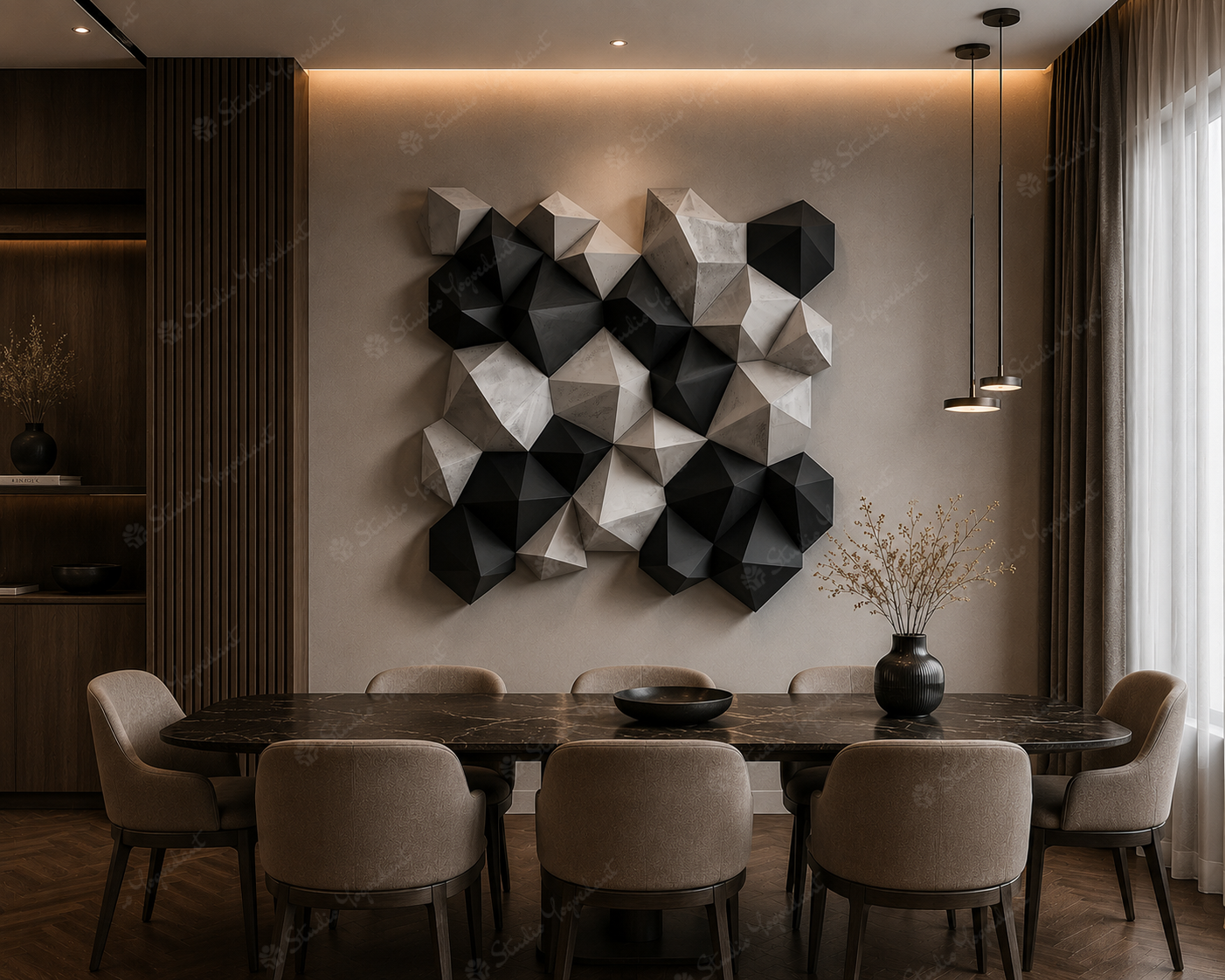 3D Geometric Block Wall Art