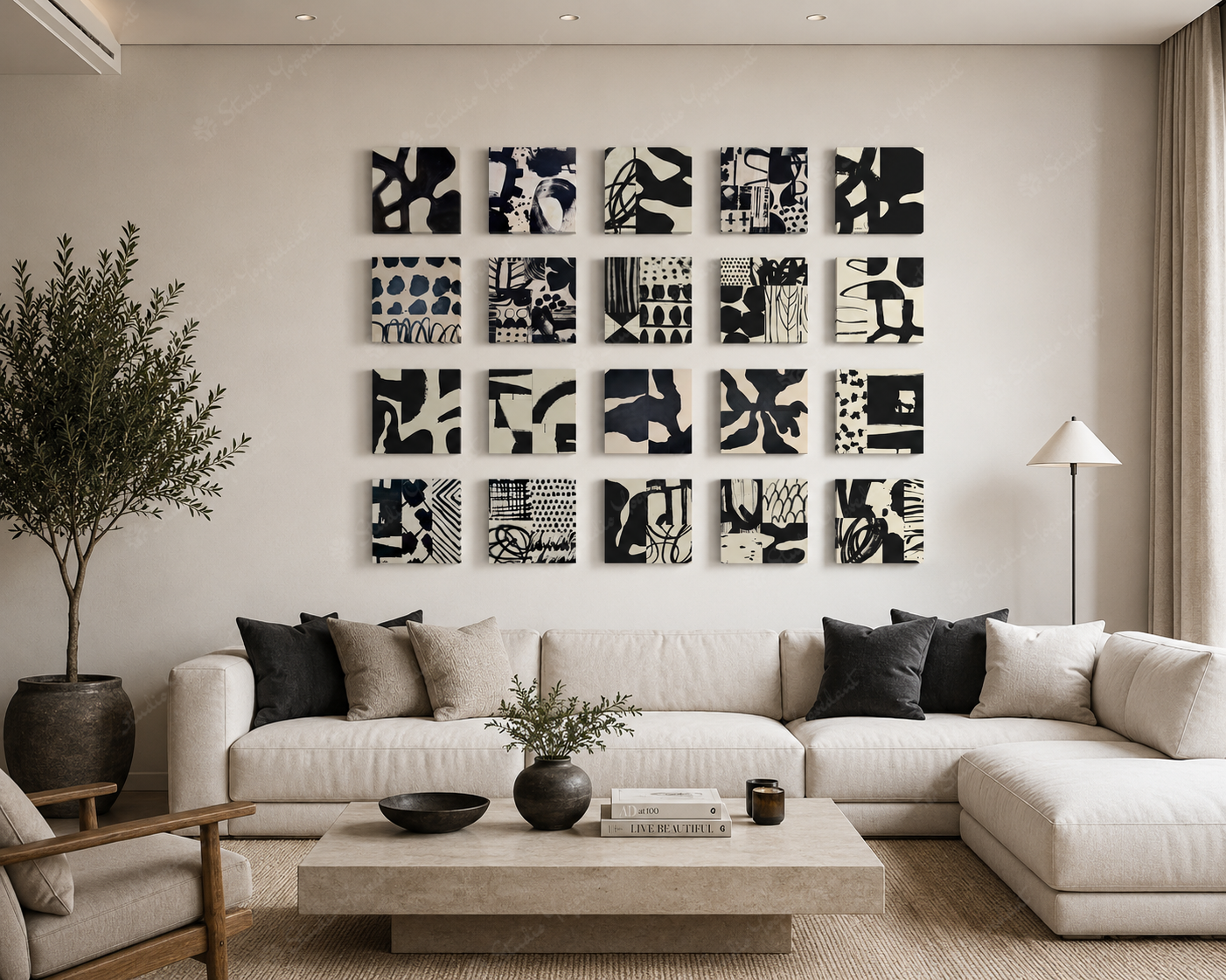 Modern Black and White Abstract Block Wall Art