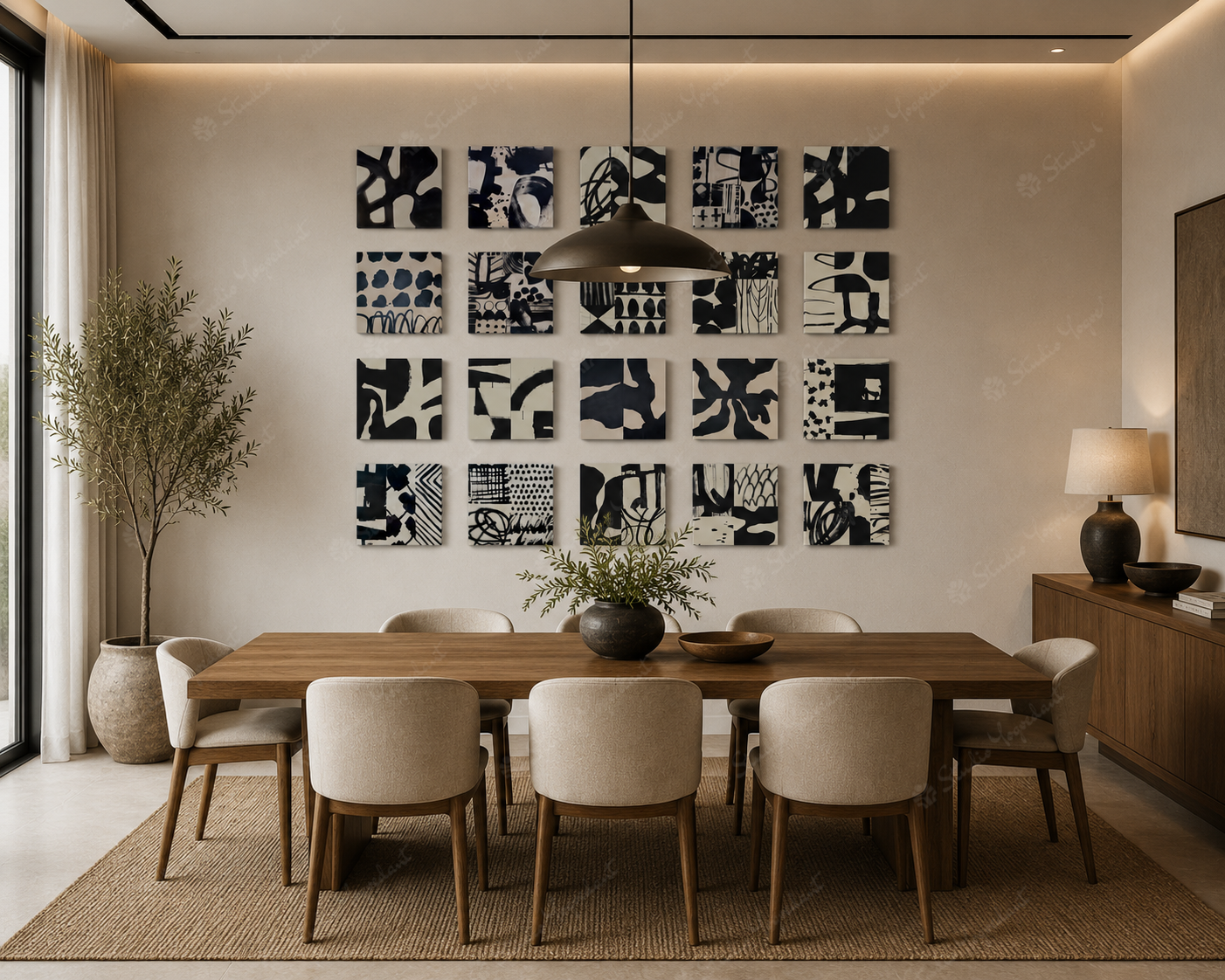 Modern Black and White Abstract Block Wall Art - Image 2