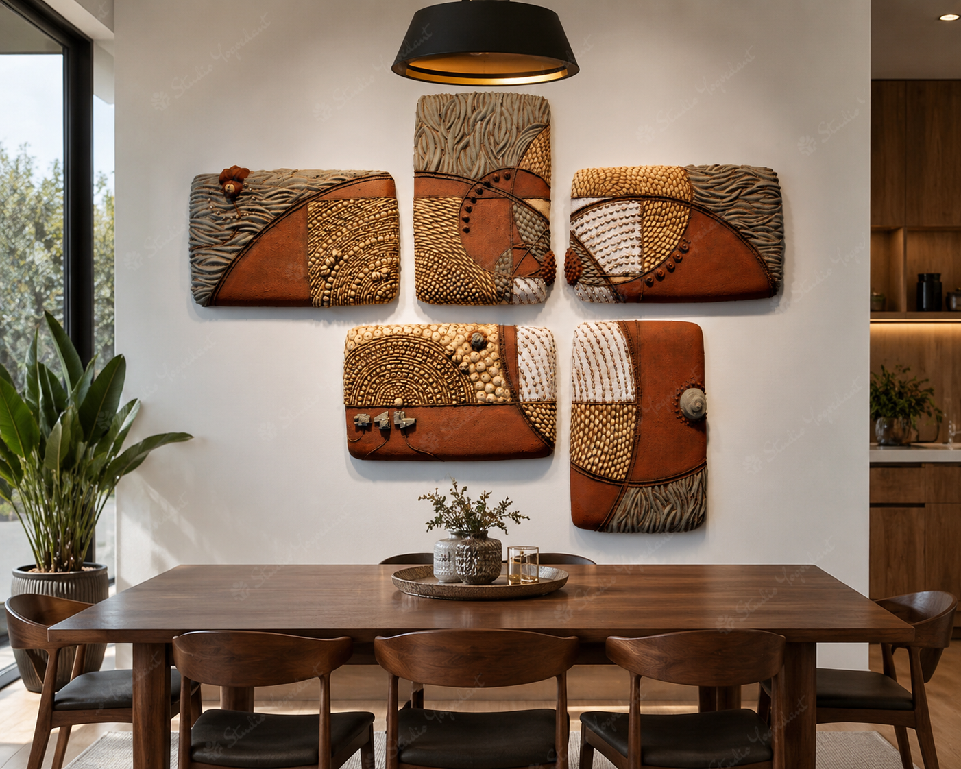 Modern Terracotta Patchwork Ceramic Wall Art