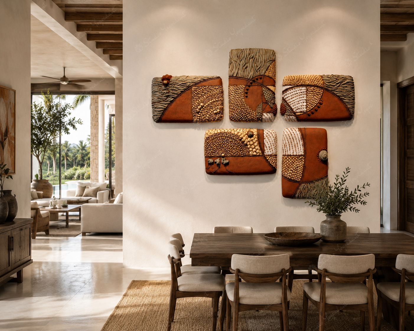 Modern Terracotta Patchwork Ceramic Wall Art - Image 2