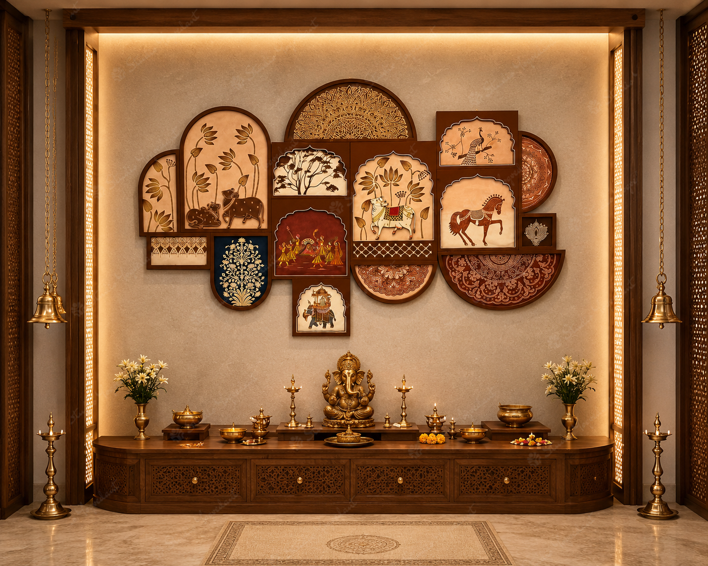 Traditional Indian Motif Mixed Media Wall Installation