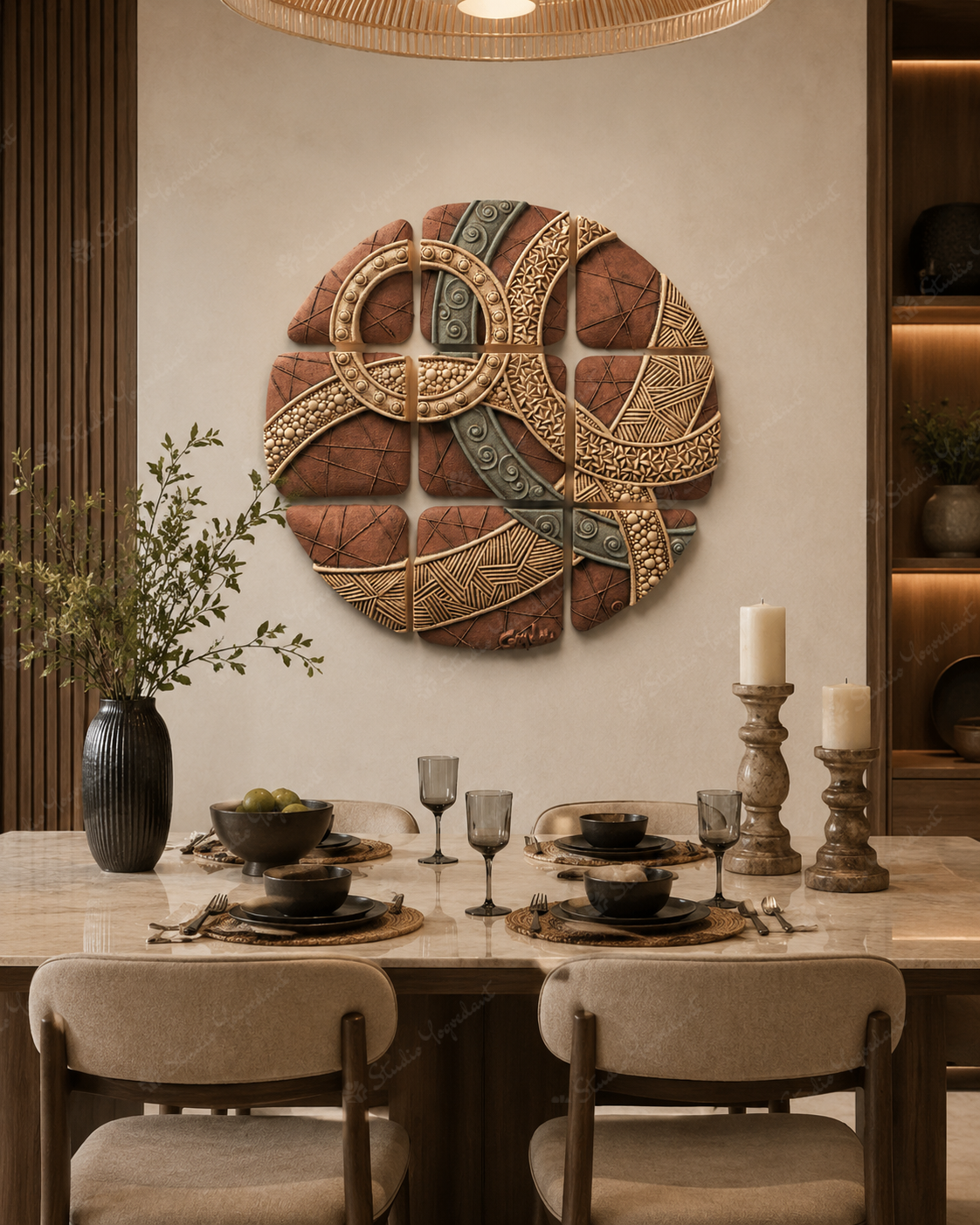 Modern Terracotta Circular Geometric Puzzle Wall Art
