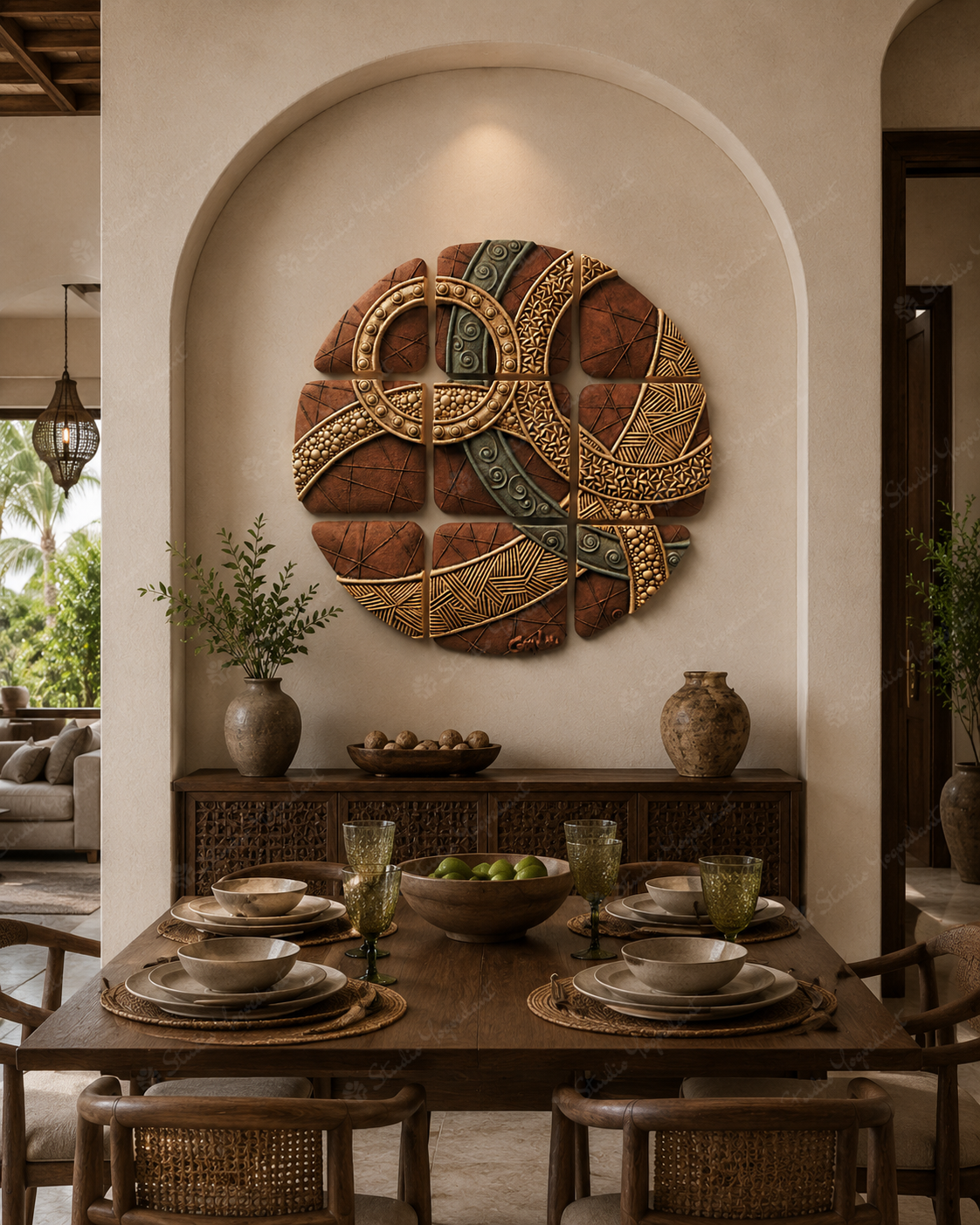 Modern Terracotta Circular Geometric Puzzle Wall Art - Image 2