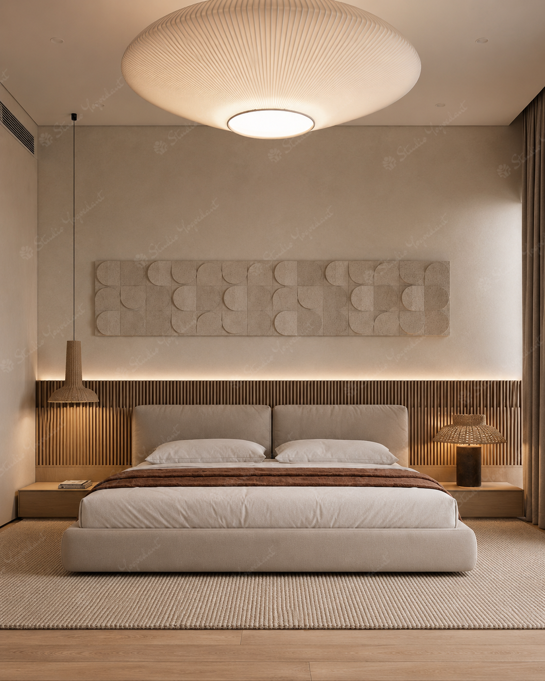 Beige Plaster Relief Geometric Wall Art