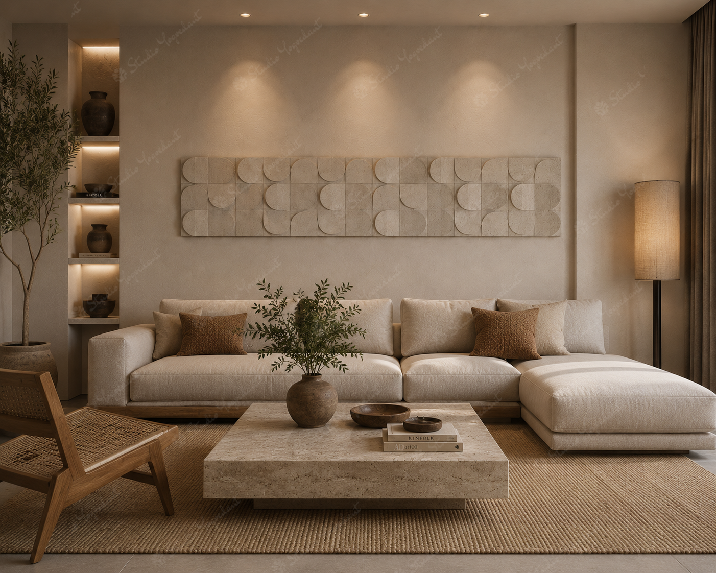 Beige Plaster Relief Geometric Wall Art - Image 2