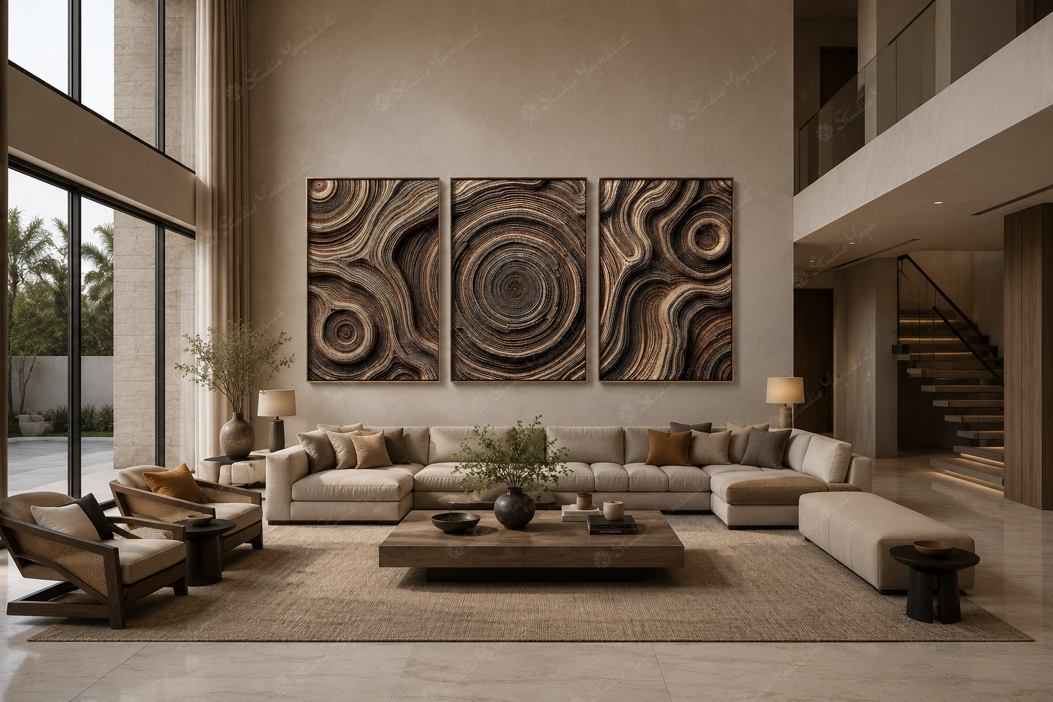 Modern 3D Wood Grain Triptych Wall Art