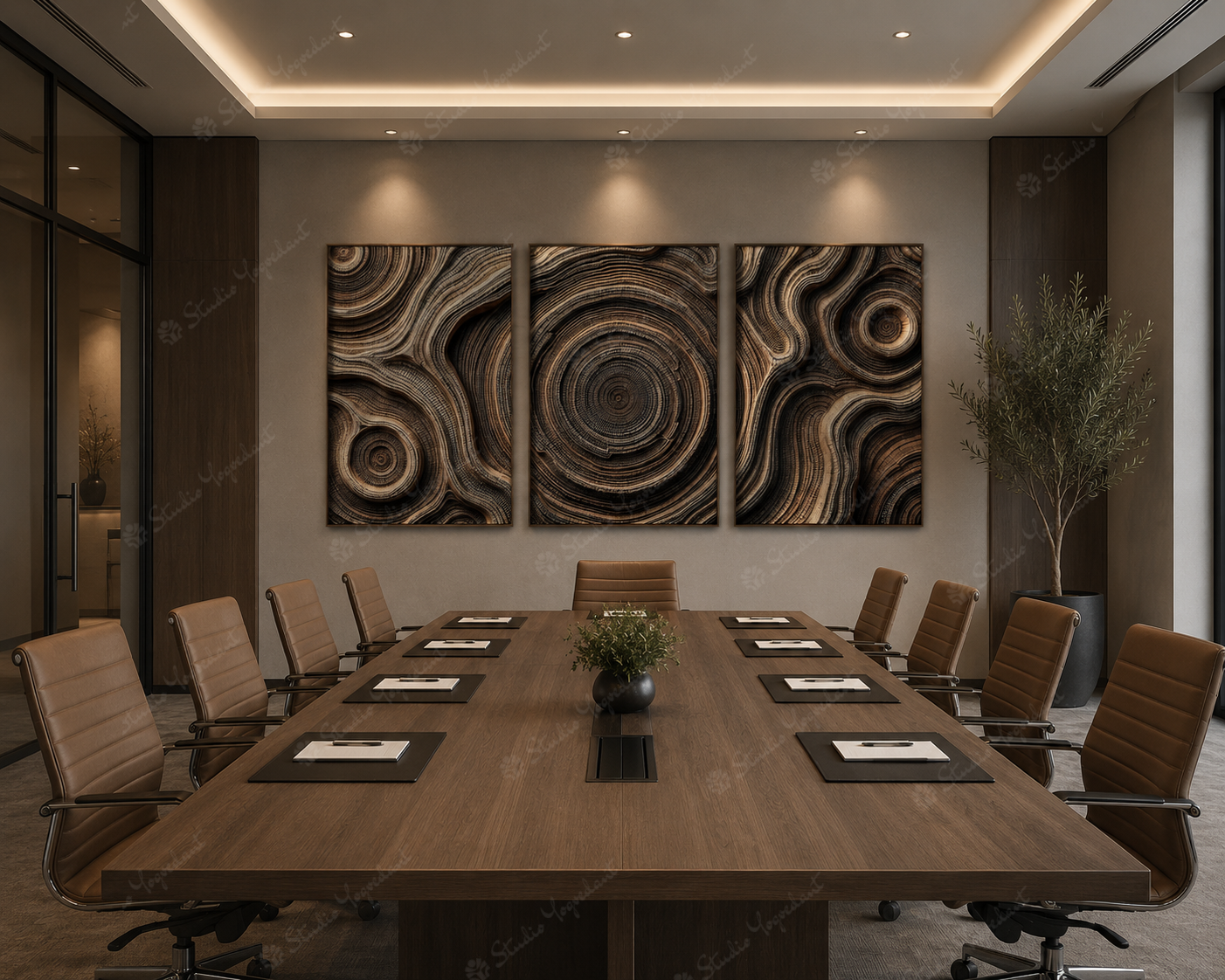 Modern 3D Wood Grain Triptych Wall Art - Image 2