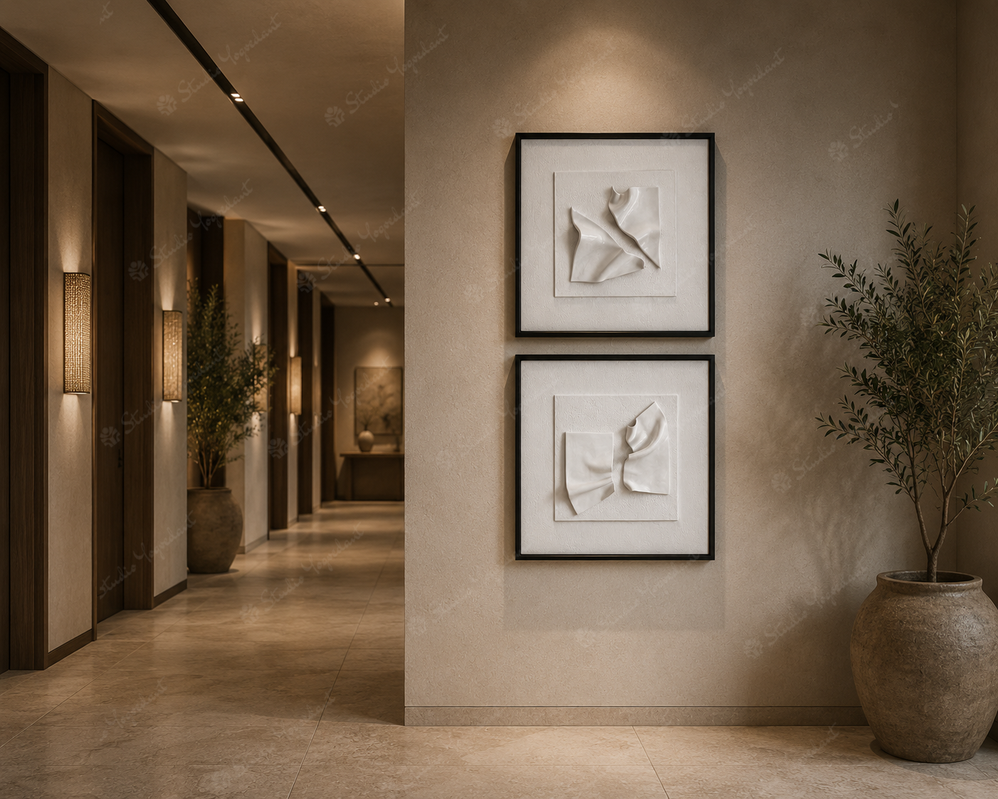 White Fabric Relief Framed Art - Image 2