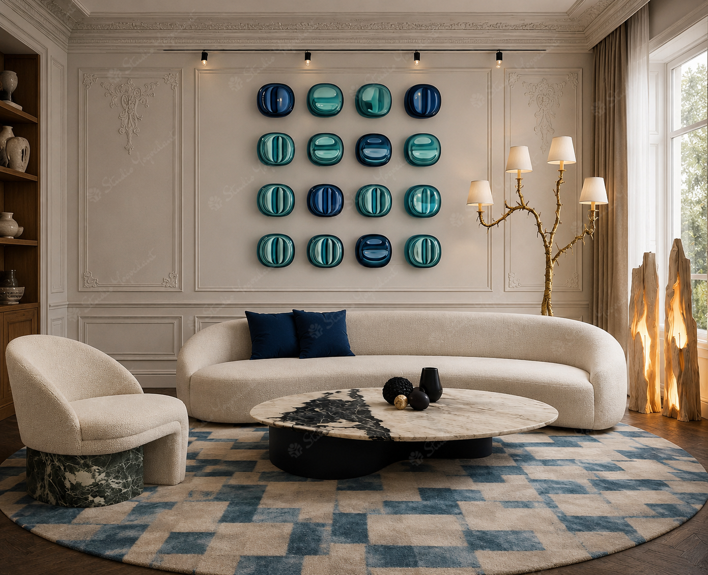 16-Piece Blue Glass Bubble Grid