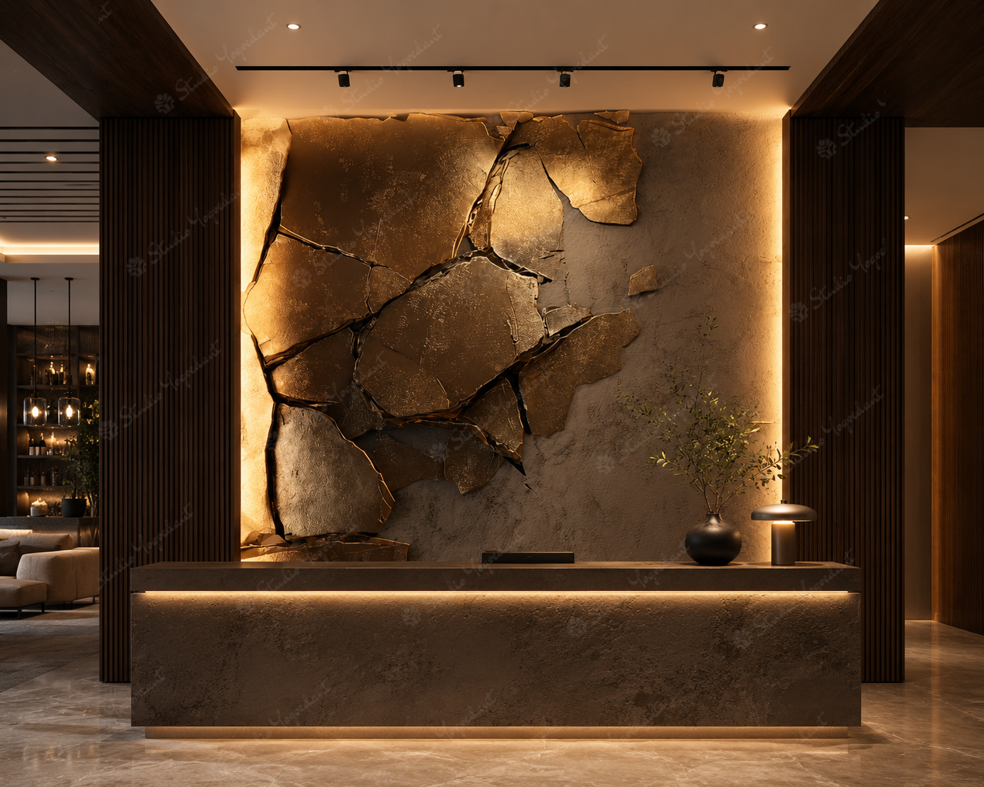 Cracking Gold Stone Accent Wall - Image 2