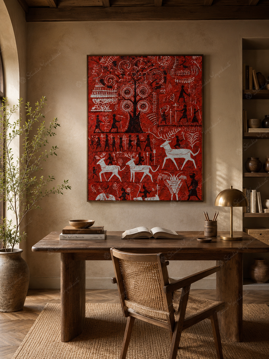 Ancient Red Hunter Folk Art