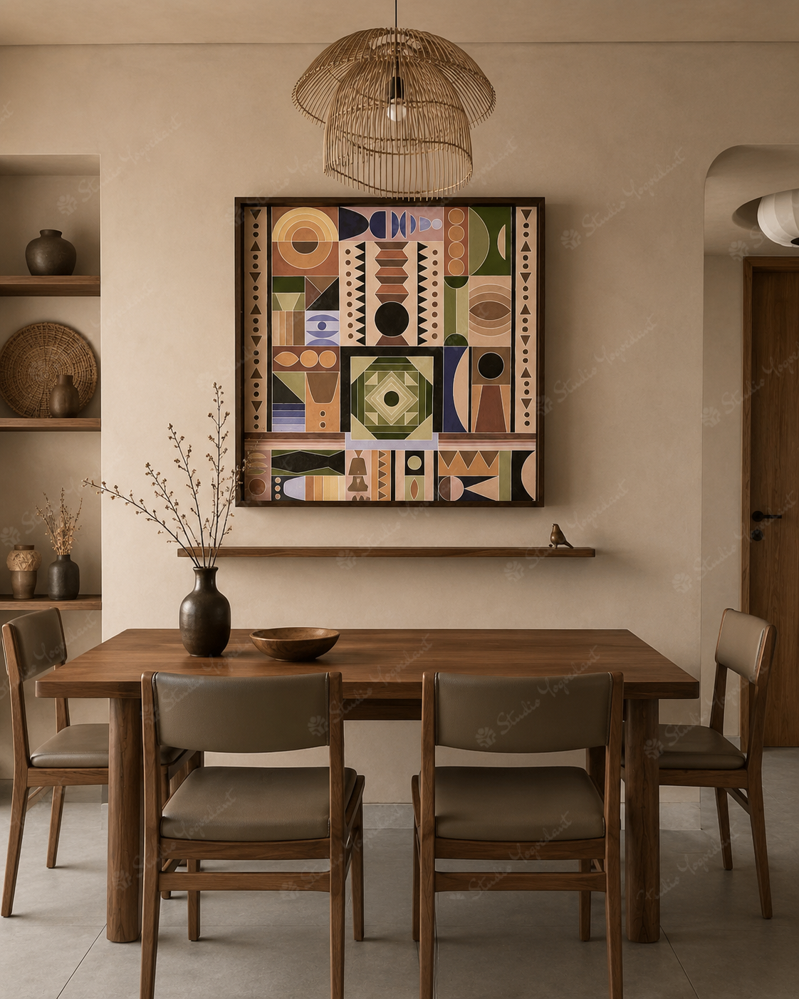 Abstract Folk Block Wall Art