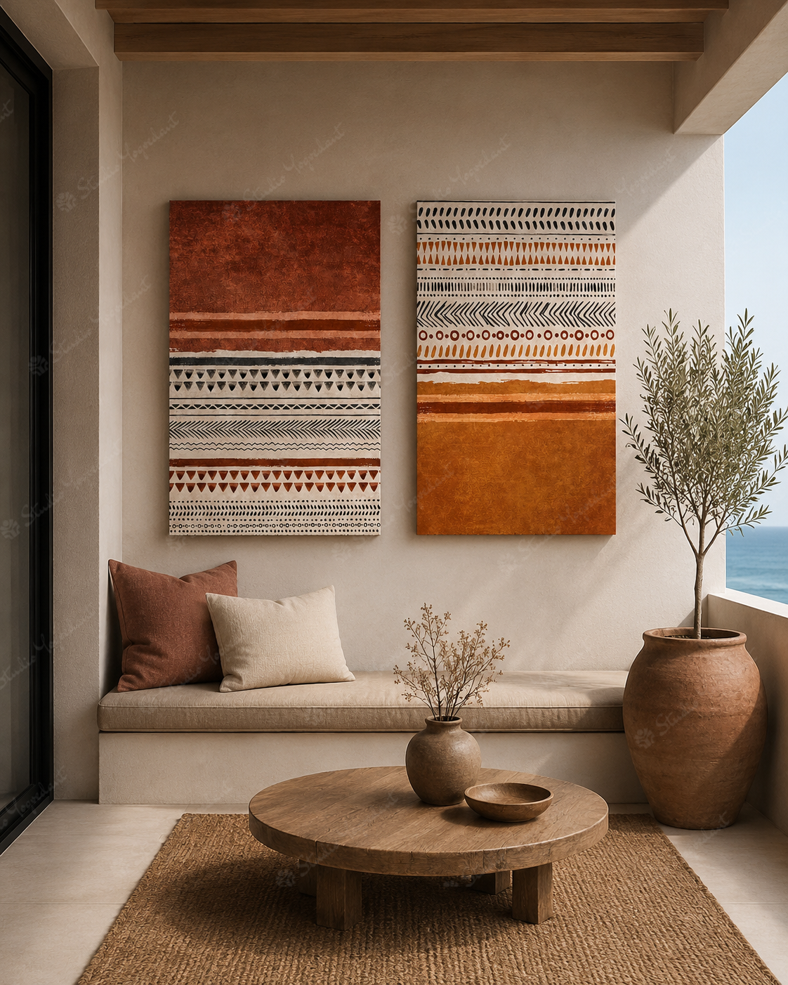 Warm Ochre Folk Canvas Set
