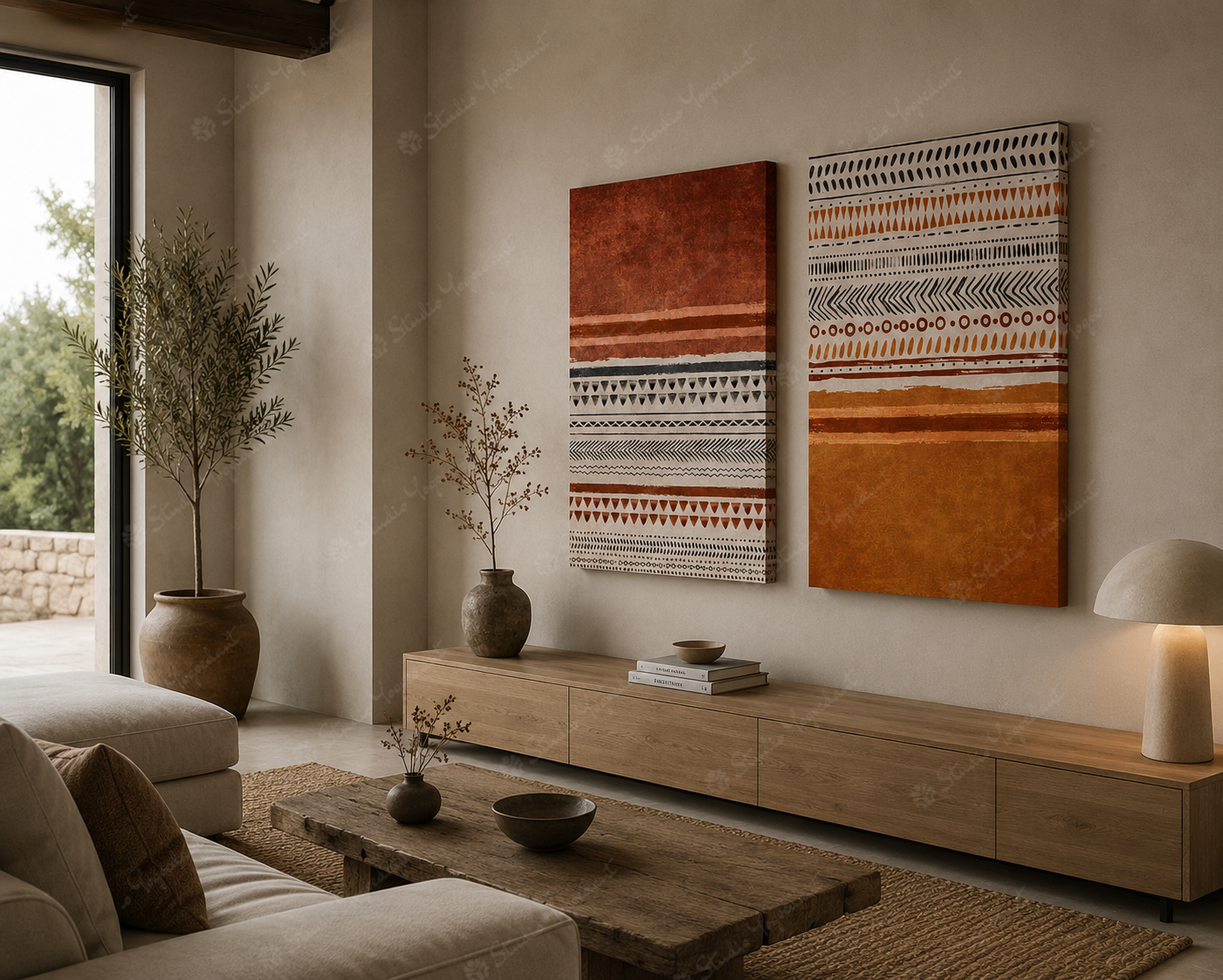 Warm Ochre Folk Canvas Set - Image 2
