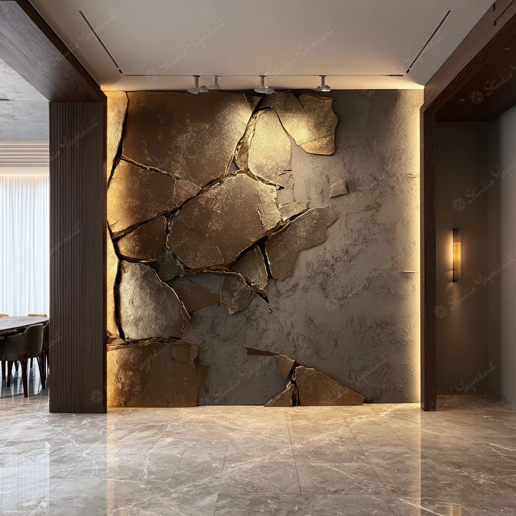 Cracking Gold Stone Accent Wall
