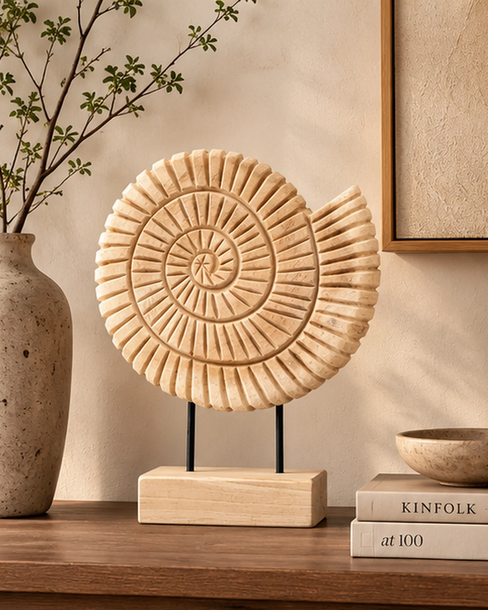 Fossil Tide Teakwood Tabletop Sculpture - Image 2