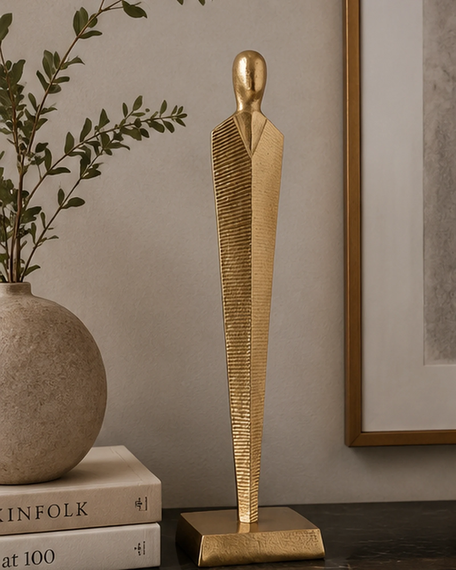 Golden Pedestal Figurine Sculpture - Image 2