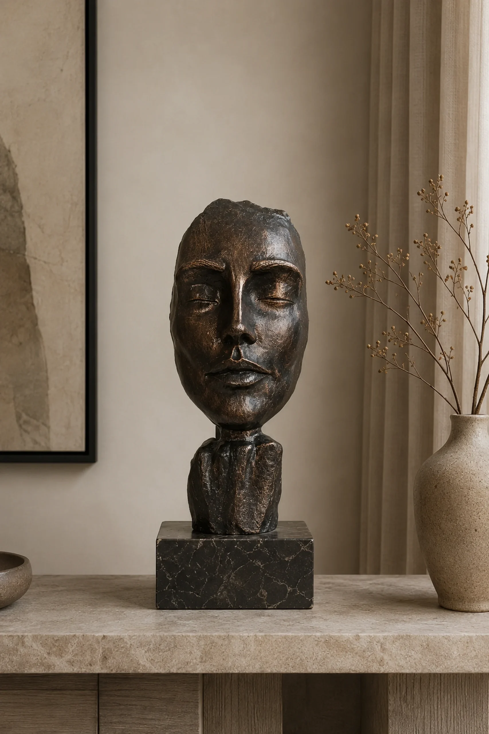 Bronze Abstract Face Bust