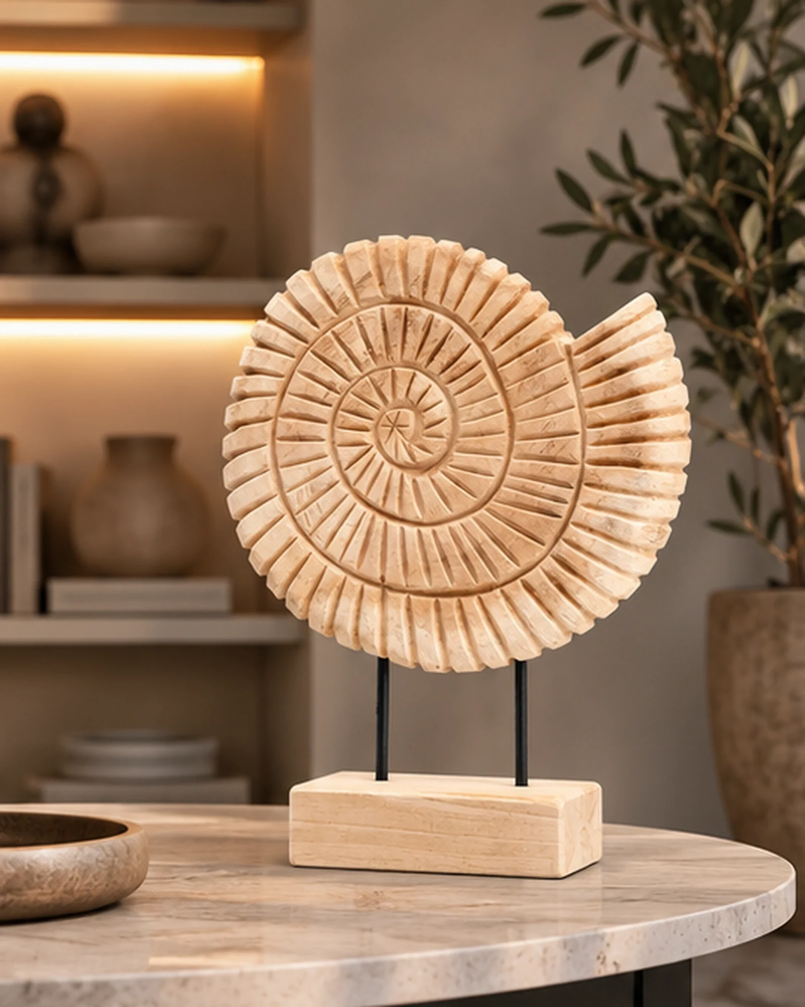 Fossil Tide Teakwood Tabletop Sculpture