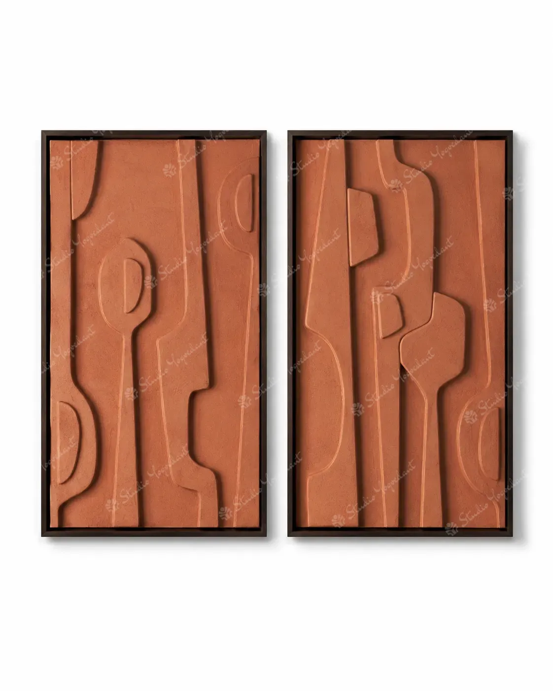 Terracotta Linear Relief Diptych