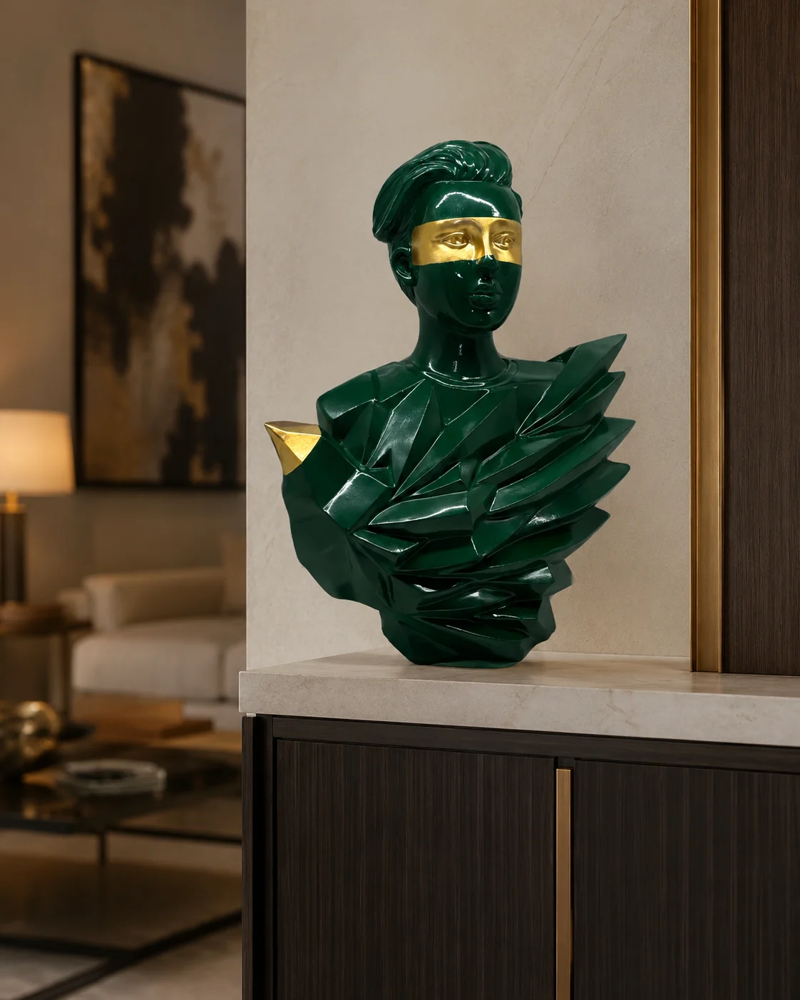 Emerald Mask Bust Sculpture