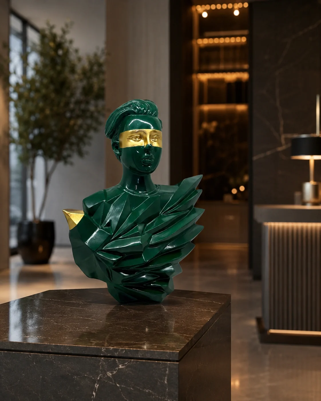Emerald Mask Bust Sculpture - Image 2