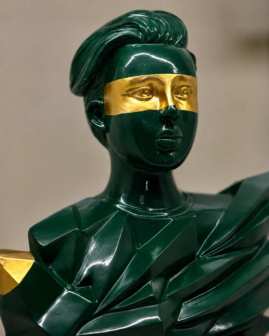 Emerald Mask Bust Sculpture - Image 3