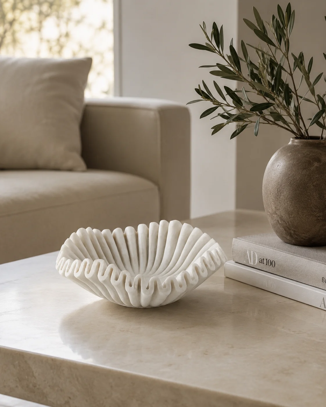 Fluted White Marble Bowl - Image 2