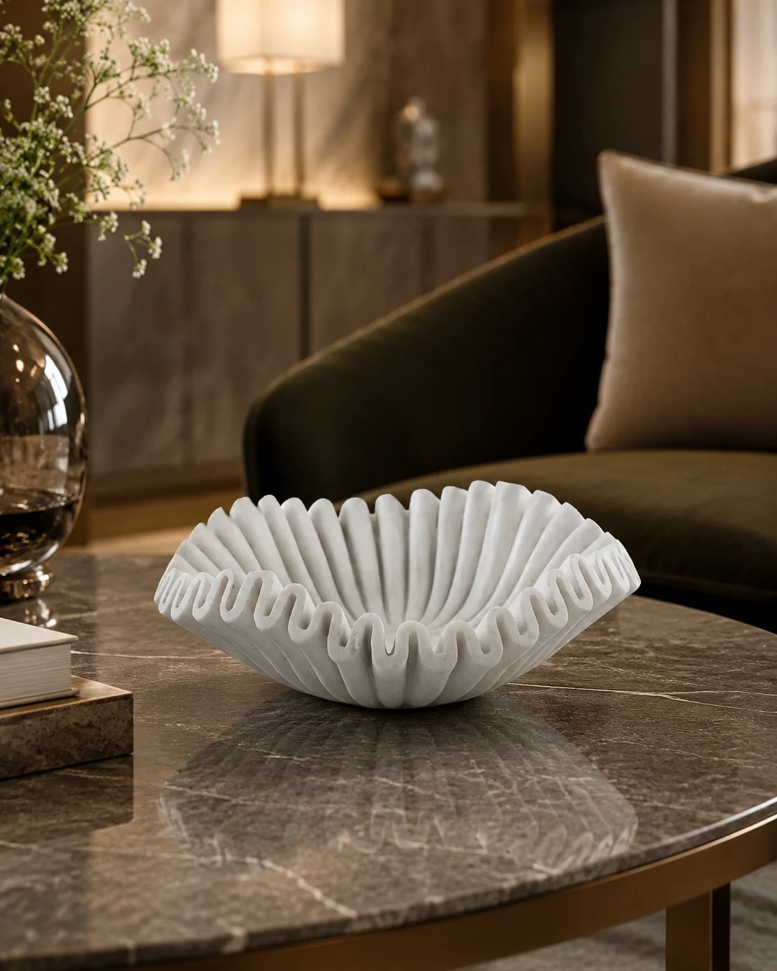 Fluted White Marble Bowl