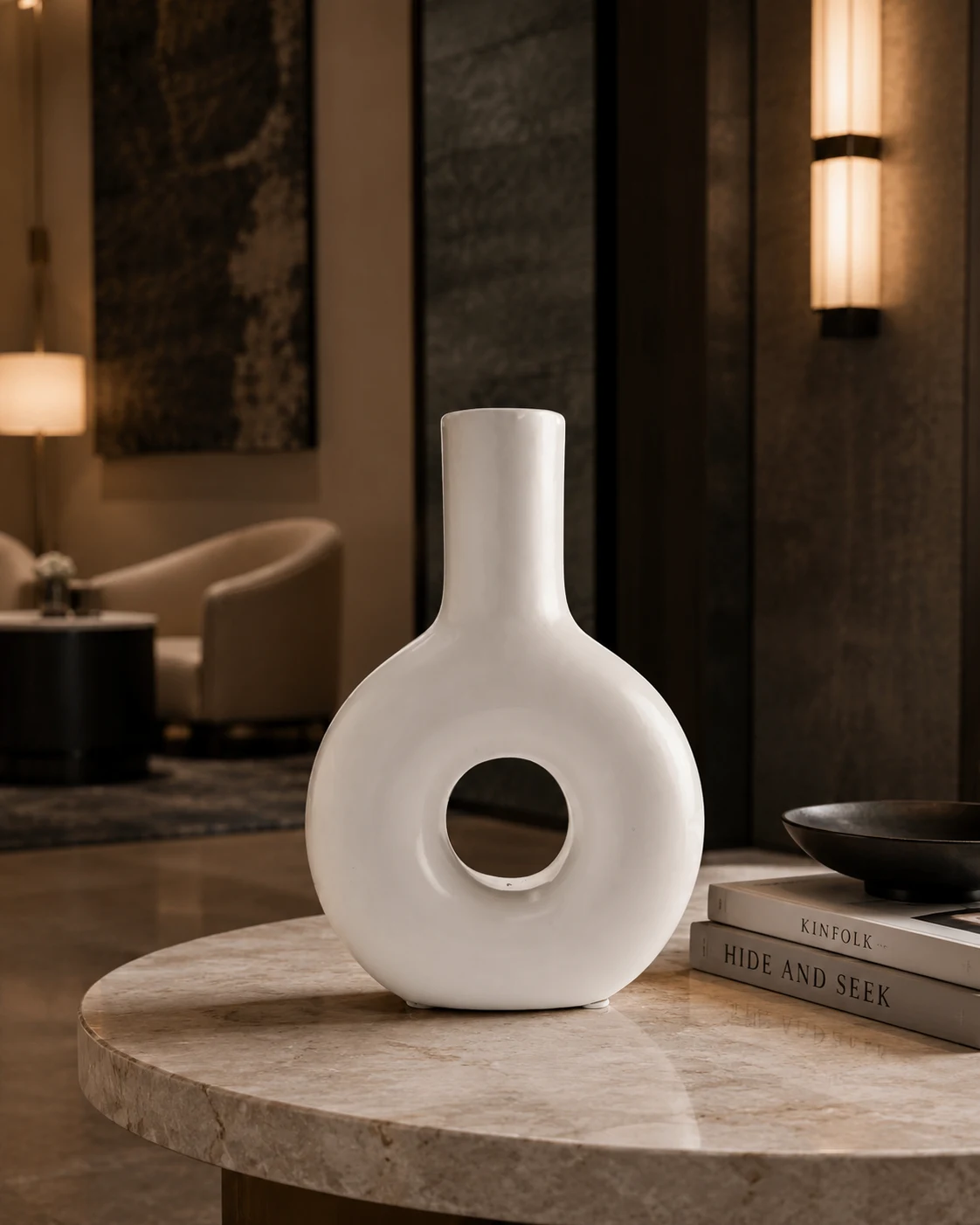Sempre White Ceramic Donut Vase