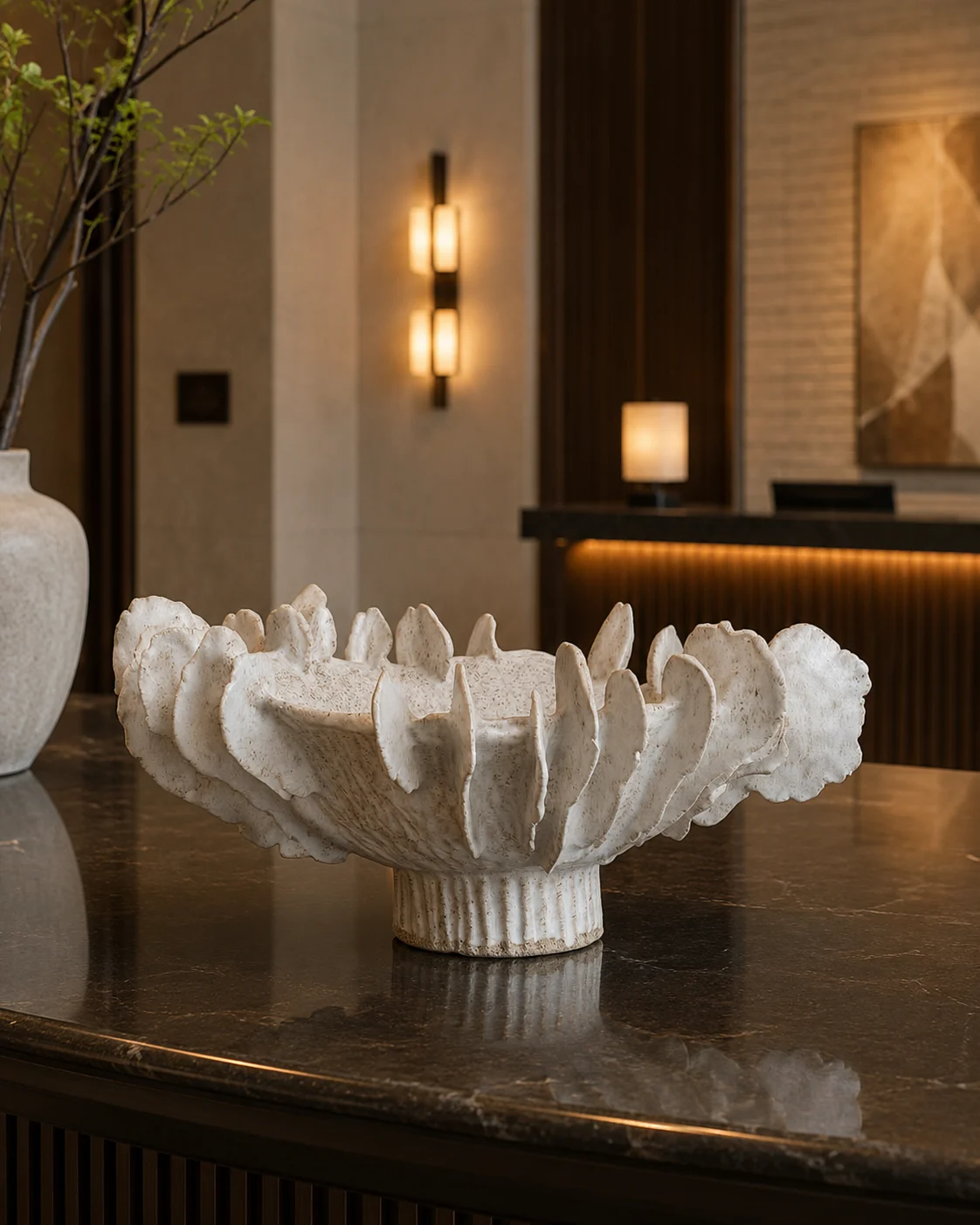 Fluted Grey Pedestal Bowl Sculpture
