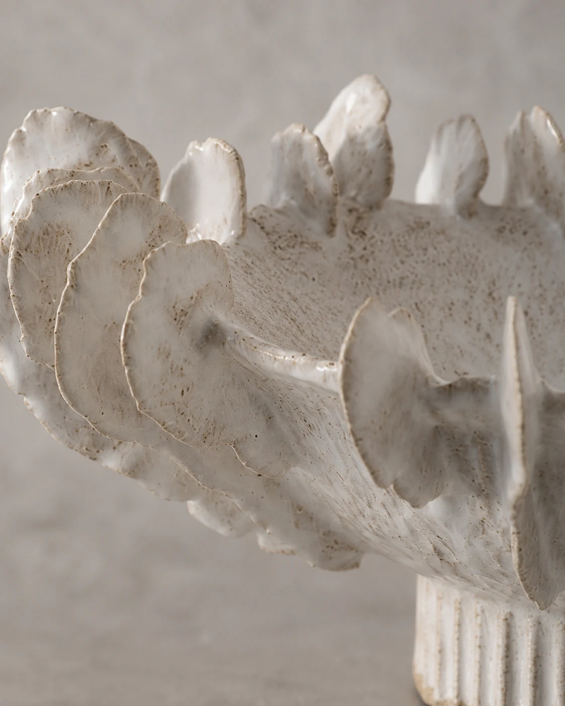 Fluted Grey Pedestal Bowl Sculpture - Image 3
