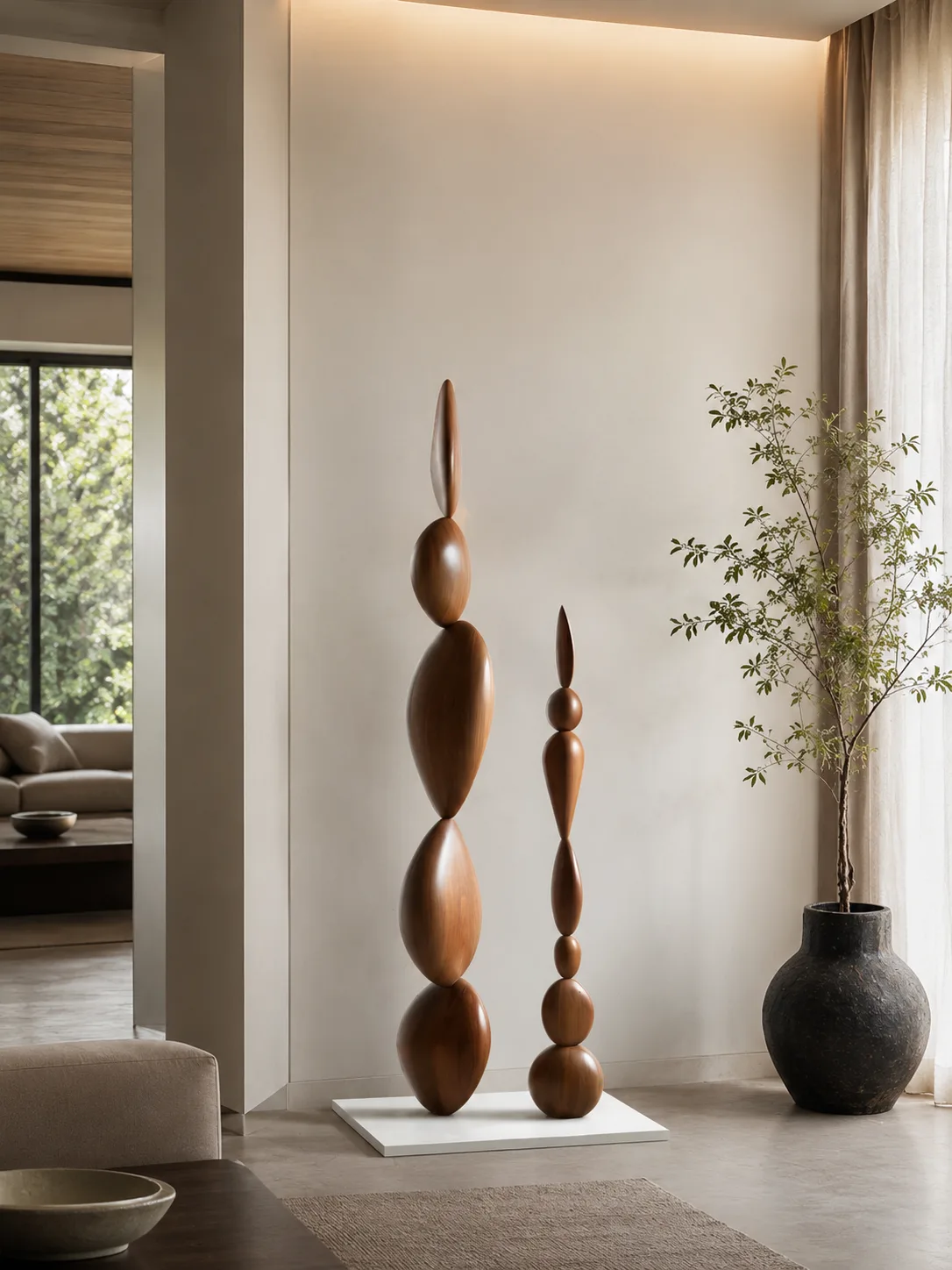 Brown Stacked Oval Floor Totems - Set of 2 - Image 2
