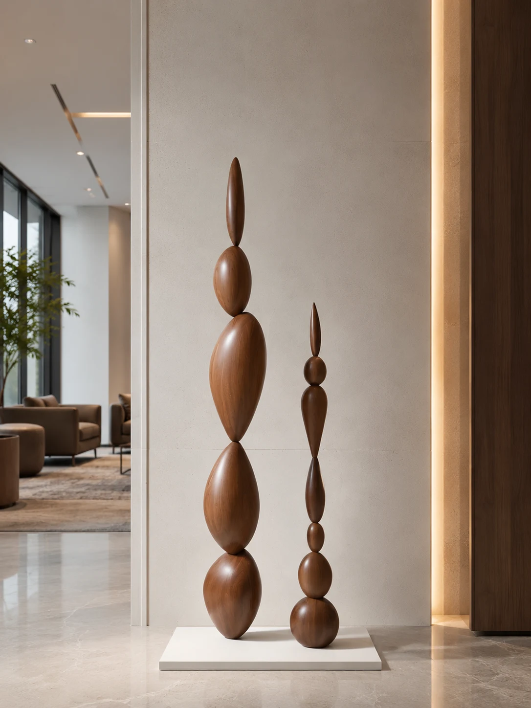 Brown Stacked Oval Floor Totems - Set of 2 - Image 3