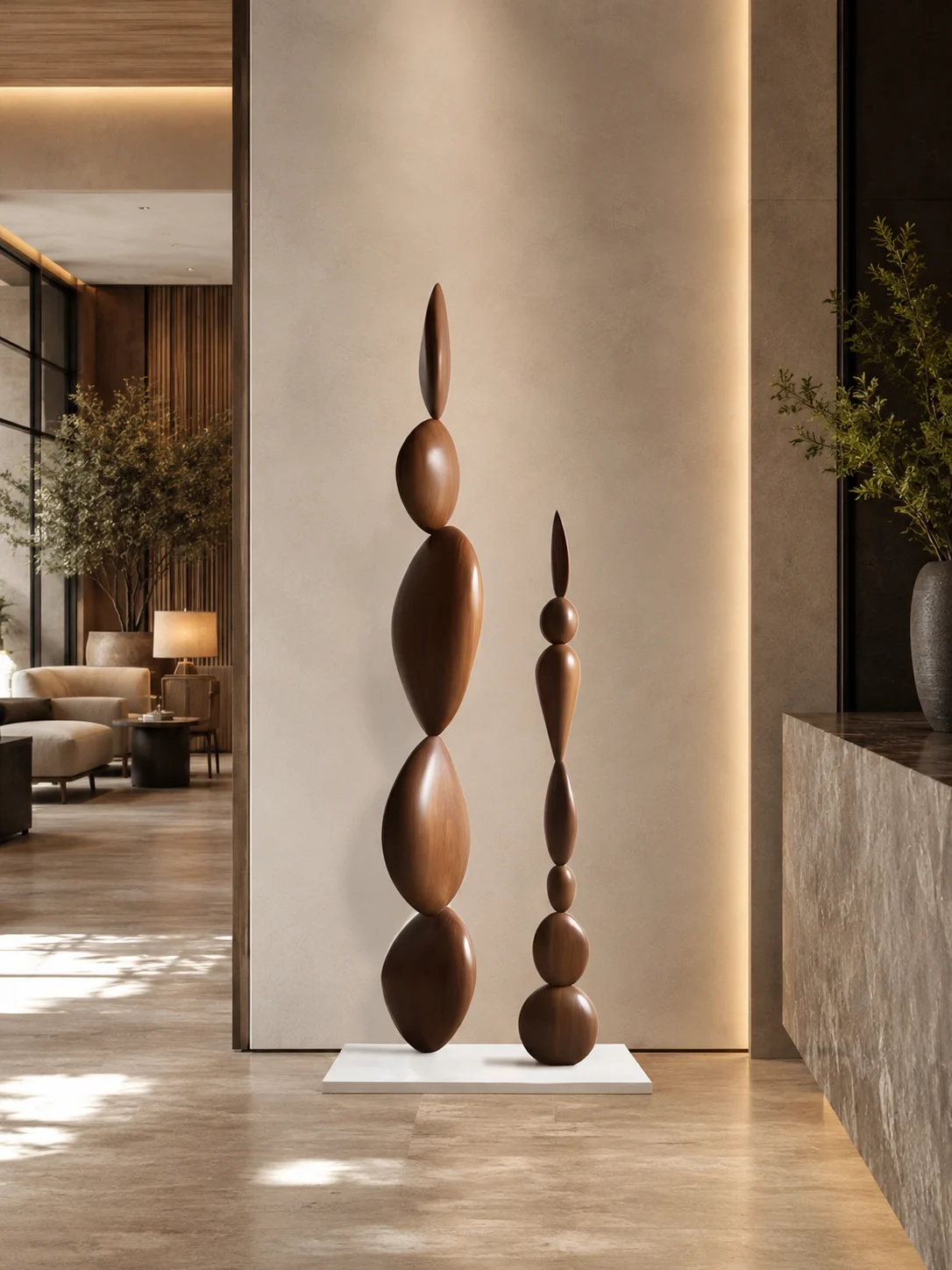 Brown Stacked Oval Floor Totems - Set of 2