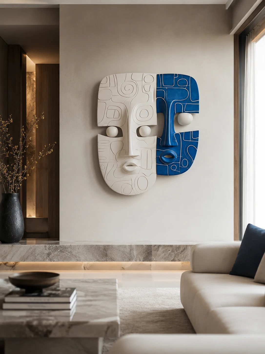 Contemporary Dual Face Mask Wall Sculpture - Image 3