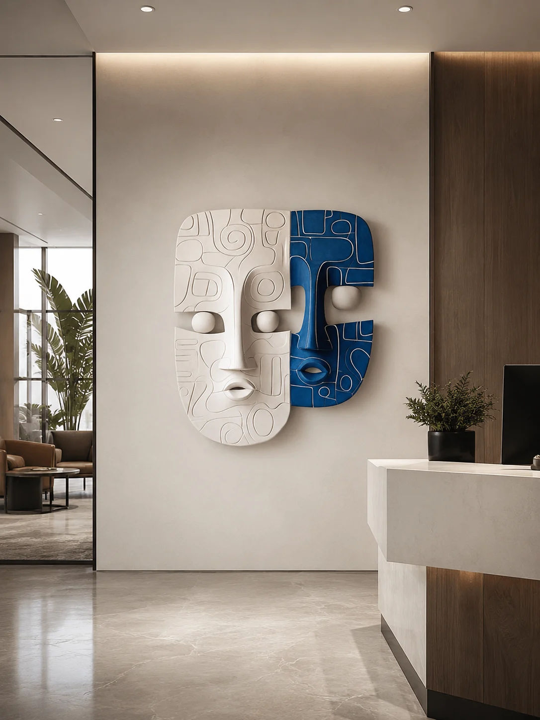 Contemporary Dual Face Mask Wall Sculpture - Image 2