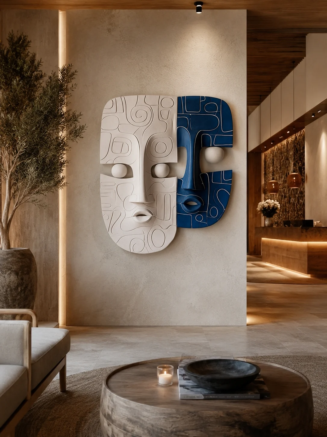 Contemporary Dual Face Mask Wall Sculpture