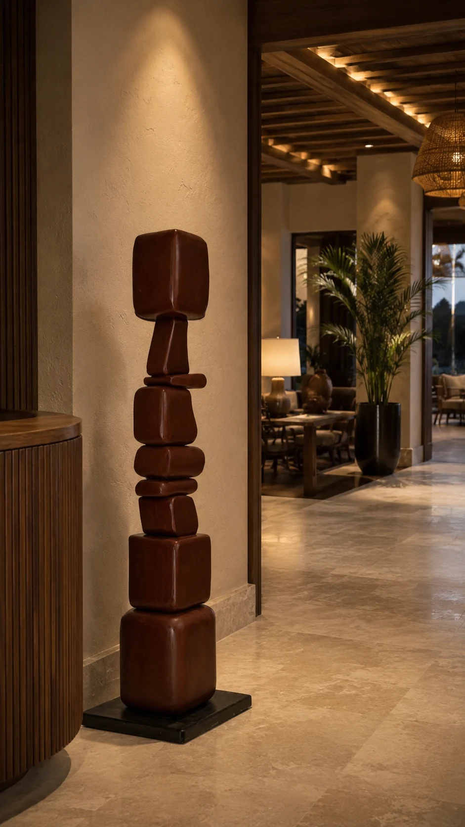 Dark Stacked Block Totem Sculpture