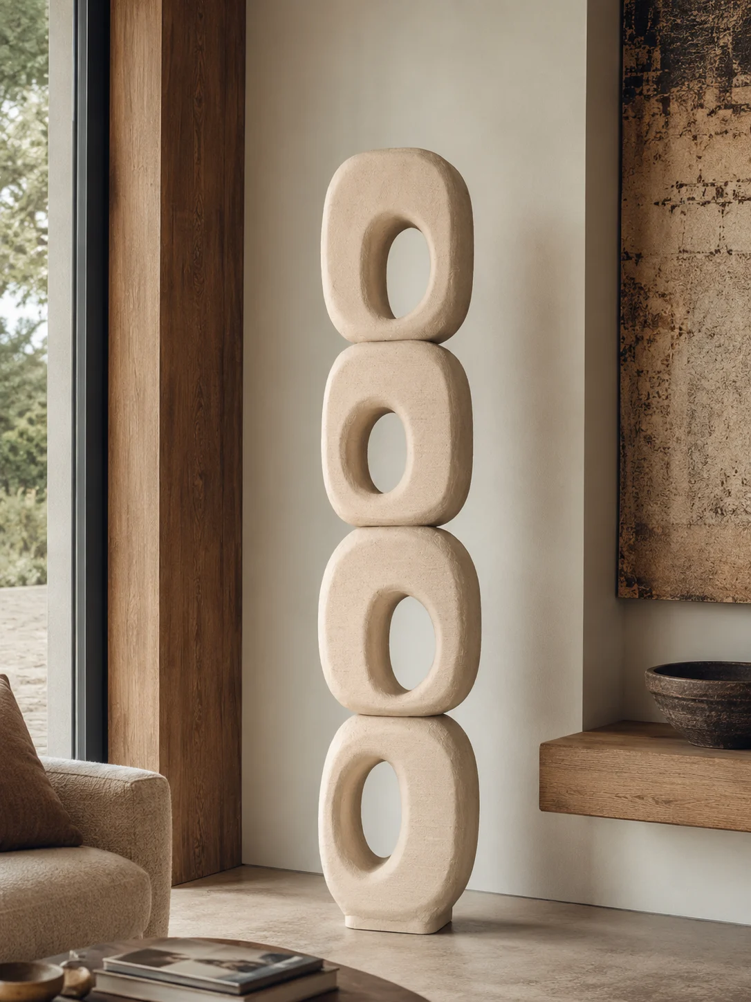 Cream Stacked Loop Totem Sculpture - Image 2