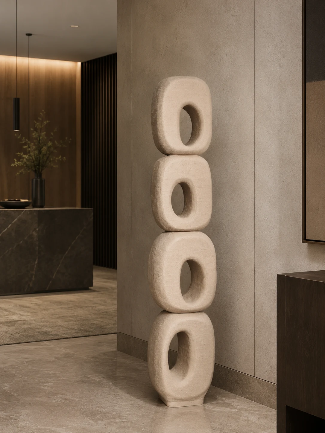 Cream Stacked Loop Totem Sculpture - Image 3
