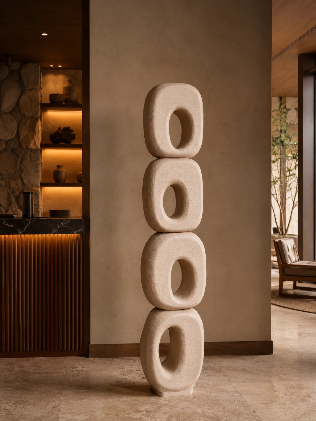 Cream Stacked Loop Totem Sculpture